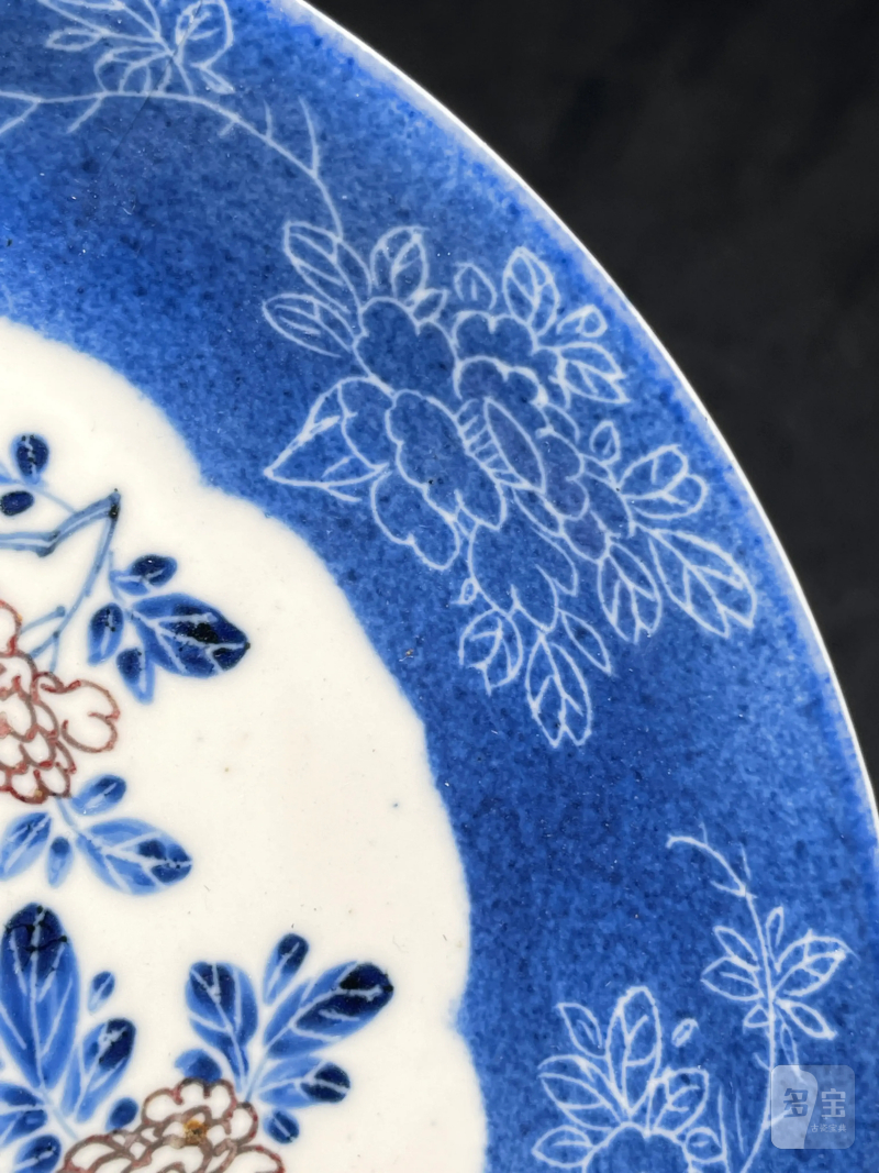 清康熙 青花釉里红花卉纹盘 - 图6